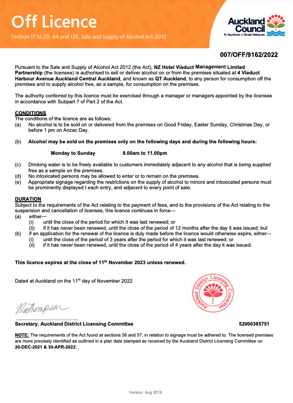 NZ Liquor Licences QT At Home